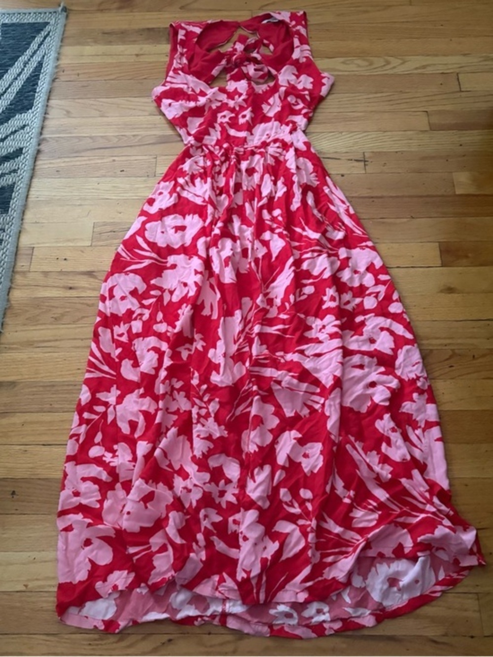 Lost + Wander Red Pink Floral Open Back Maxi Dress Size Large